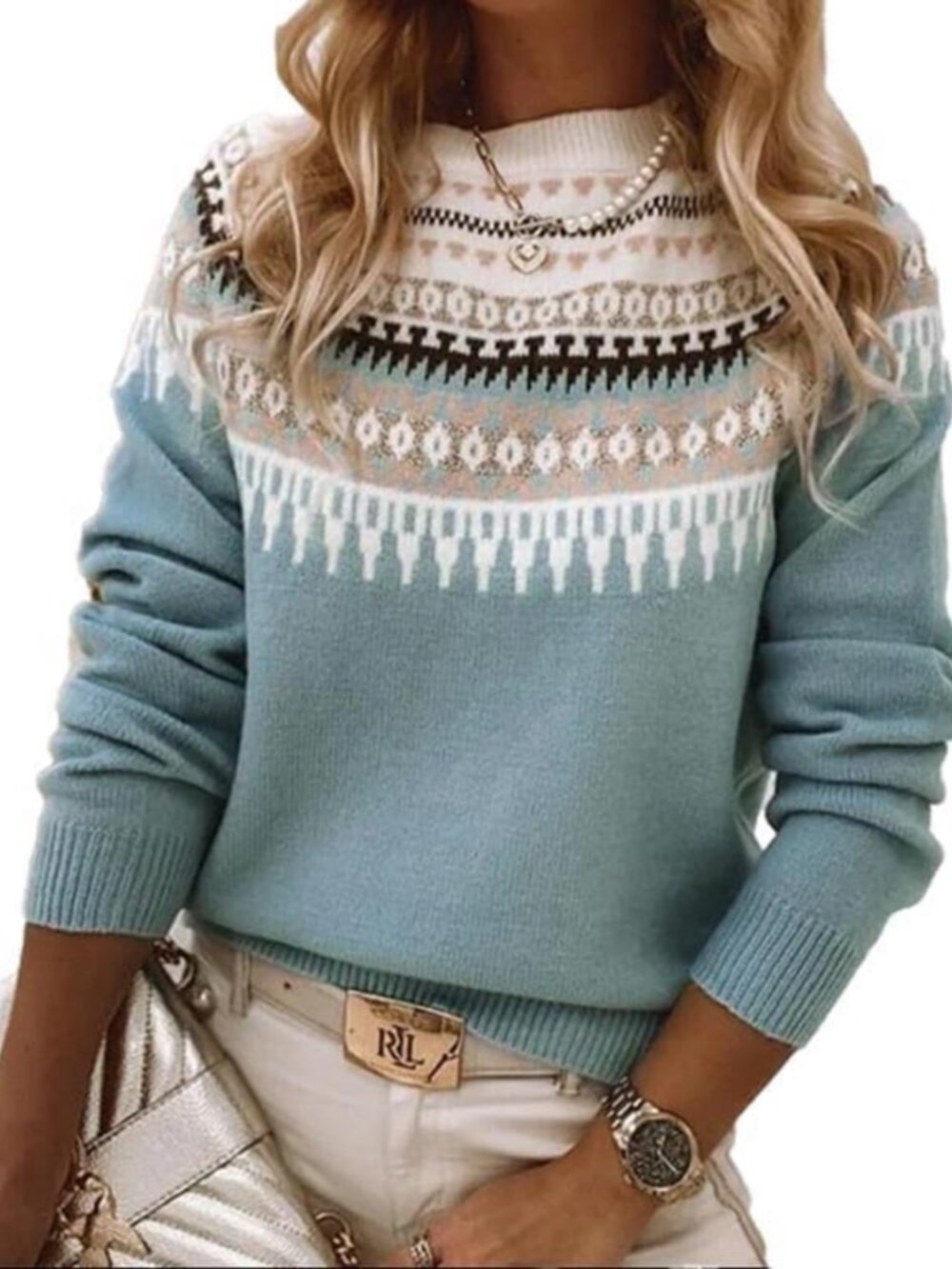 Cozy Vintage Fair Isle Crew Neck Sweater | Cute Graphic Fall Pullover Top